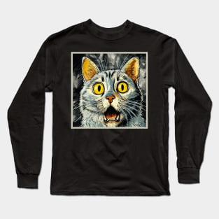 Shocked Cat Cartoon Vintage Cartoon Cat Crazy Long Sleeve T-Shirt